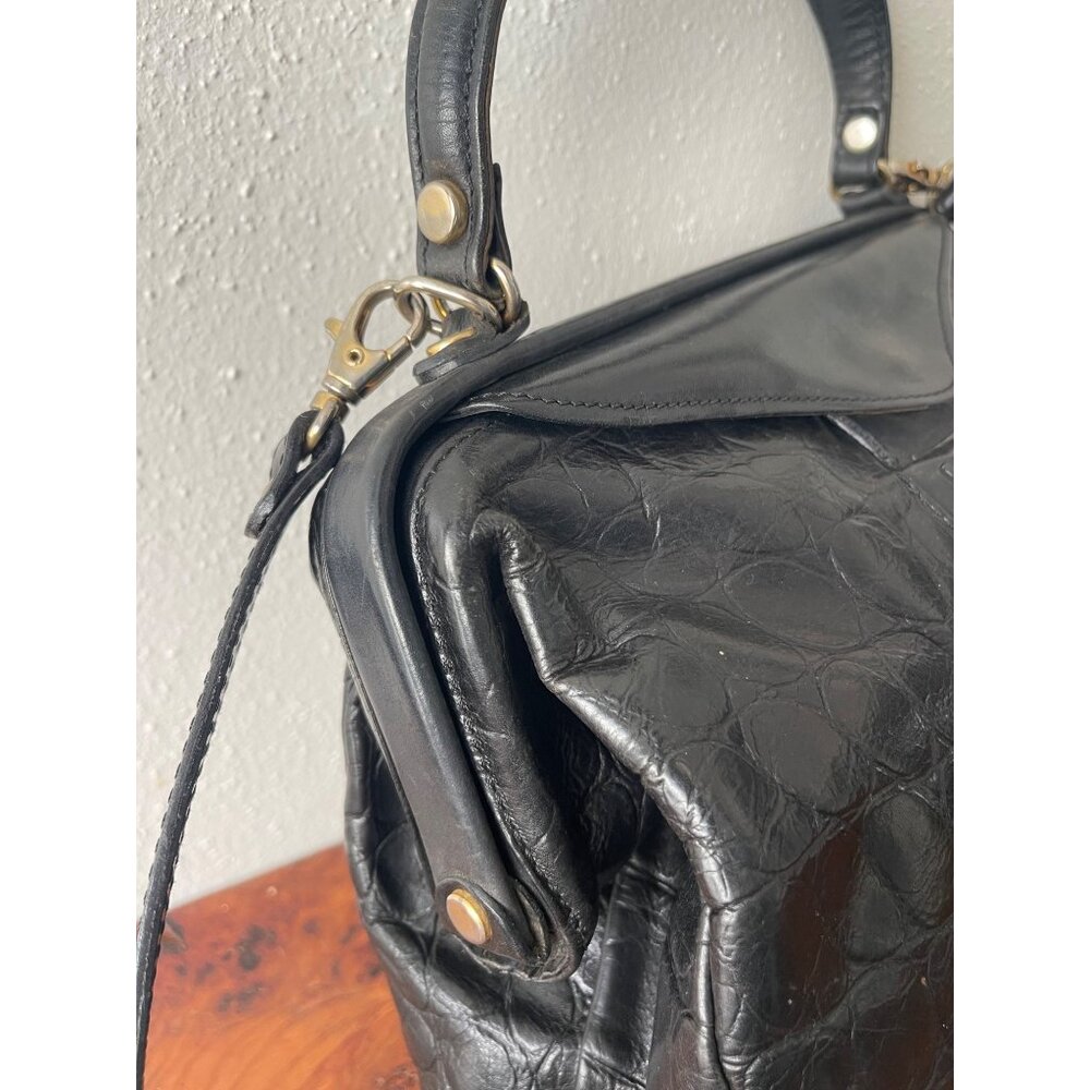 VTG Franco Godi Italia Black Crocodile Embossed Leather Satchel Style Handbag - Picture 8 of 16